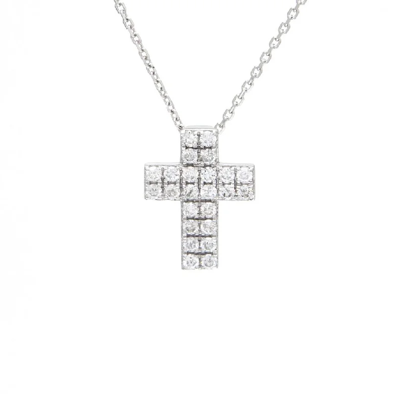 women’s sterling silver necklaces-14K White Gold Diamond Cross Necklace