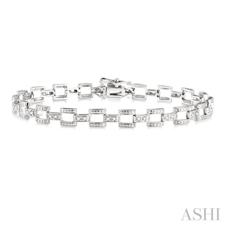 women’s chain bangles-1/4 Ctw Single Cut Diamond Bar Link Bracelet in 10K White Gold