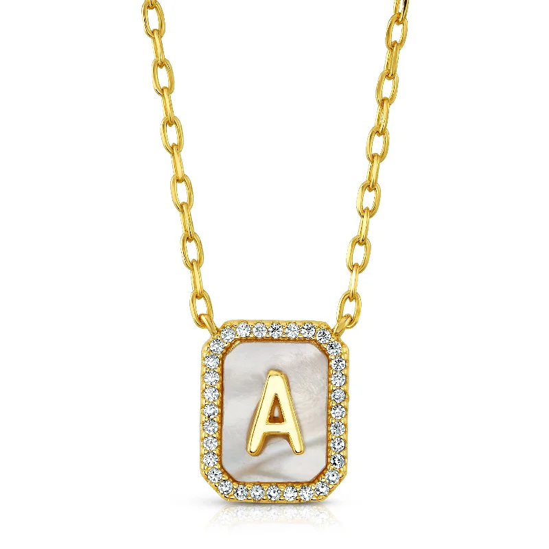 women’s floral necklaces-PEARL CZ INITIAL NECKLACE, GOLD