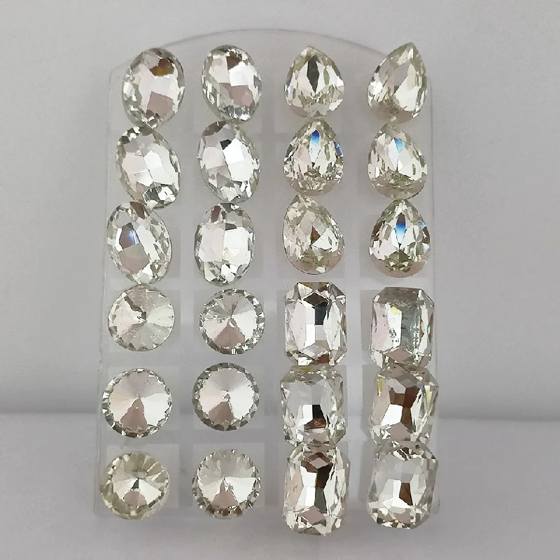 women’s diamond earrings-Kriaa Set of 12 Pairs Crystal Stone Stud Earrings Combo