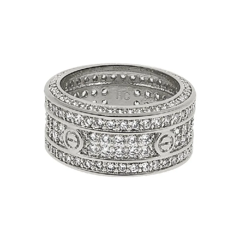 women’s oval cut rings-Eternity Band Flathead CZ Rhodium Bling Bling Ring