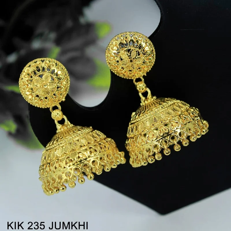 women’s gold stud earrings-Mahavir Forming Gold Plated Jhumki Earrings  - KIK 235 Jumkhi