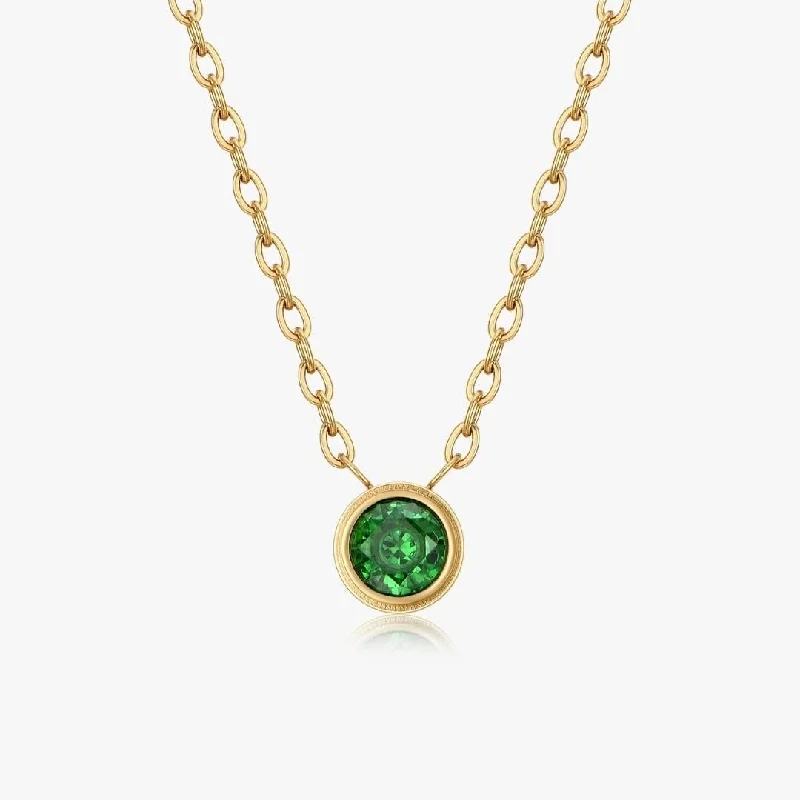 women’s long necklaces-Green Single Gem Necklace in Gold