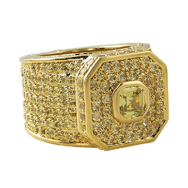 women’s adjustable fashion rings-Lemonade Asscher Cut Boss Iced Out Ring