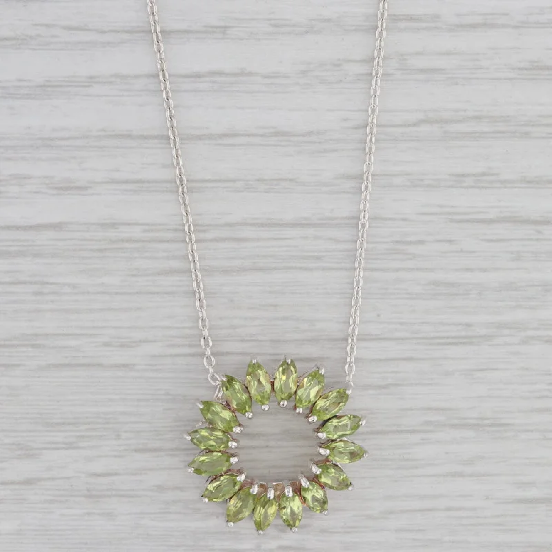 women’s sterling silver pendant necklaces-4.32ctw Peridot Wreath Pendant Necklace Sterling Silver 18" Cable Chain