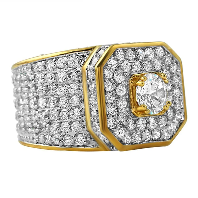 women’s fashion rings-Presidential Gold CZ Bling Bling Ring