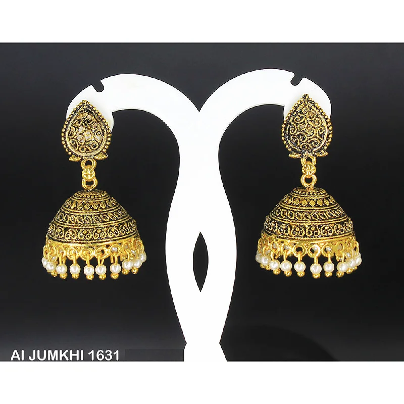 women’s antique earrings-Mahavir Gold Plated Pearl Jhumki Earrings -AI Jumkhi 1631