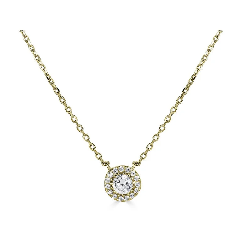 women’s wedding necklaces-14K Yellow Gold Diamond Halo Solitaire Necklace