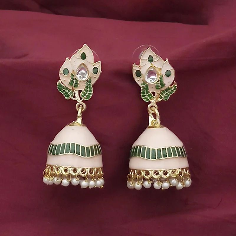 women’s emerald earrings-Kriaa Gold Plated Peach Meenakari And Kundan Jhumki Earrings - 1316366F