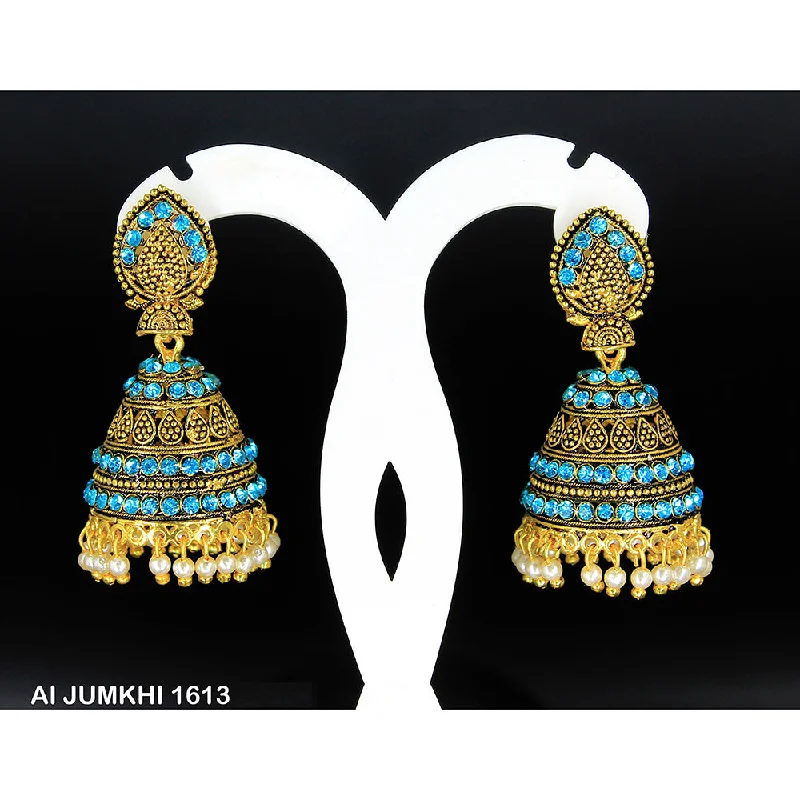 women’s colored gemstone earrings-Mahavir Gold Plated Light Blue Stone Jhumki Earrings -AI Jumkhi 1613