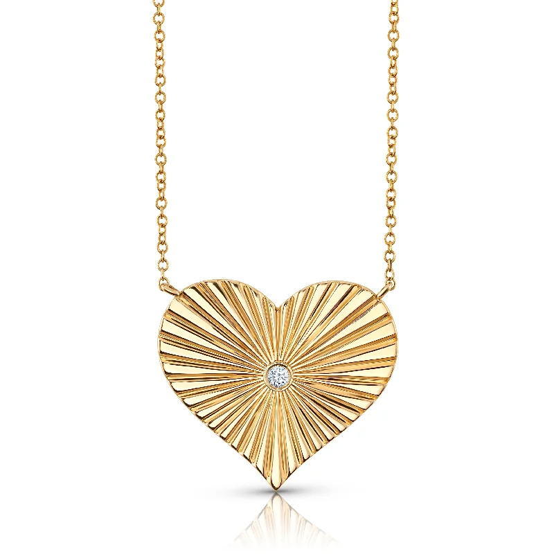 women’s gemstone pendant necklaces-DIAMOND RAYS HEART NECKLACE, 14kt Gold