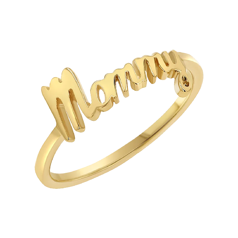 women’s simple diamond rings-Script Mommy Ring