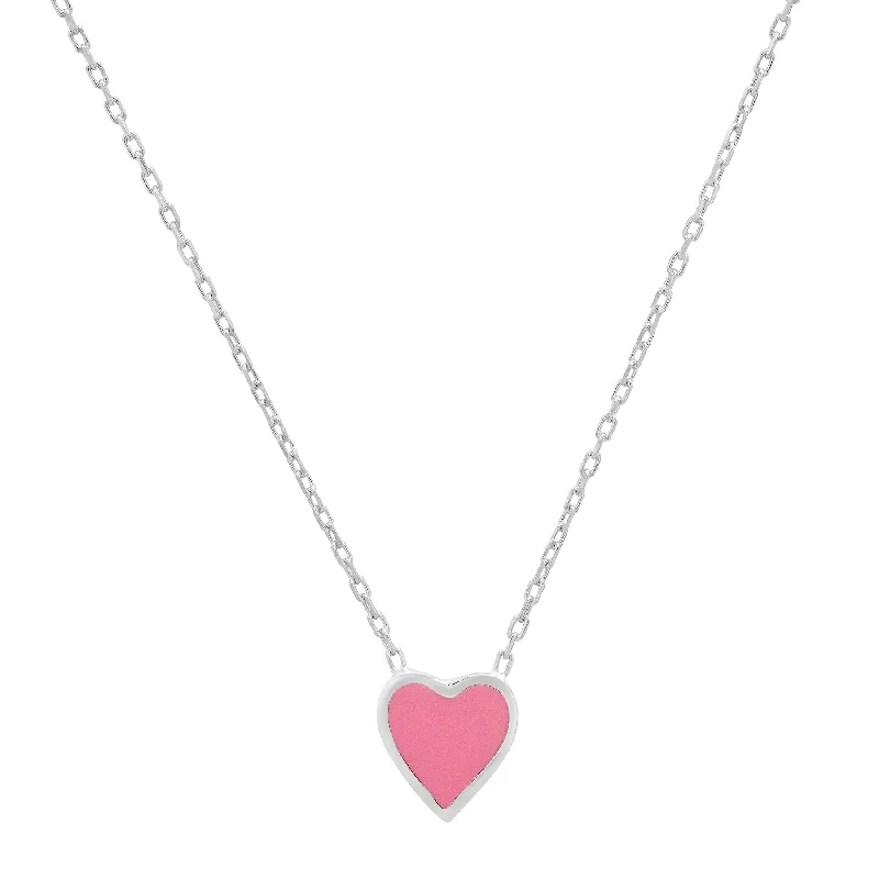 women’s gemstone necklaces for weddings-PINK HEART ENAMEL NECKLACE SILVER