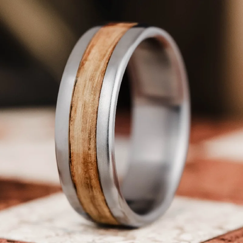 women’s wedding engagement rings-The Angel's Share | Men's Titanium Wedding Band with Whiskey Barrel Wood