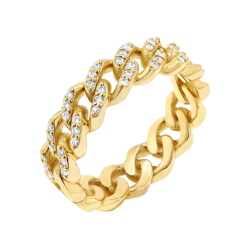 women’s simple gold rings-Grand Cuban Link Diamond Pave Ring