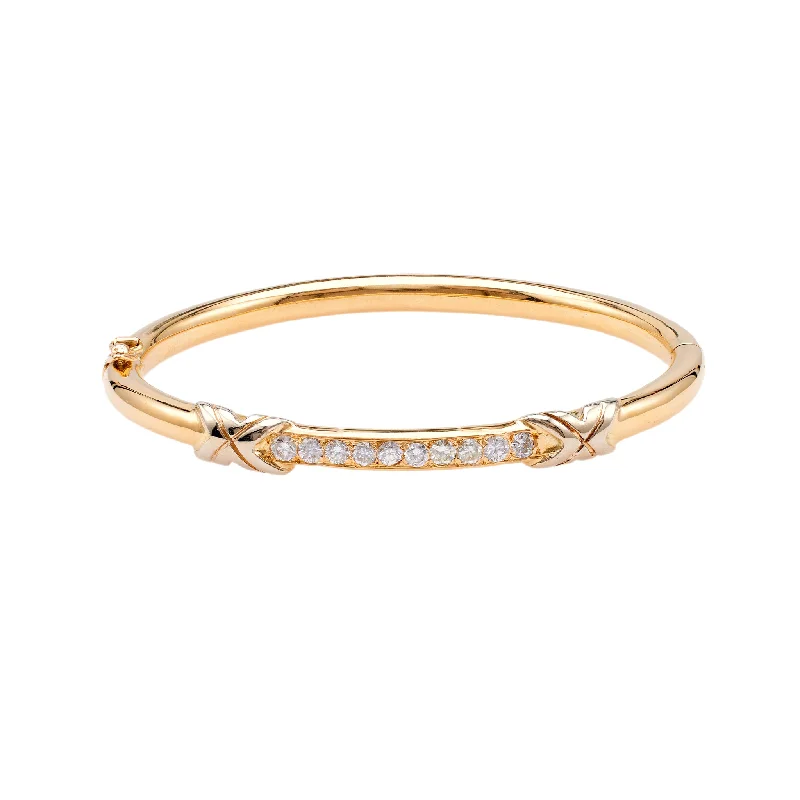 women’s personalized bracelets-Vintage French Diamond 18k Yellow Gold Platinum Bangle