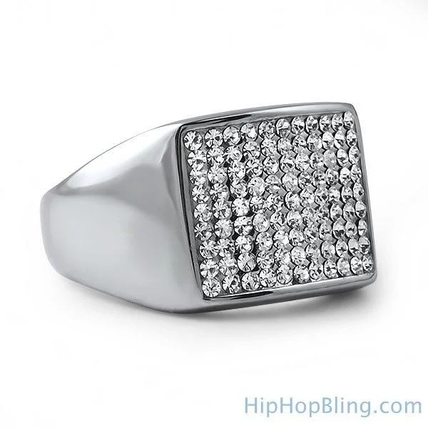 women’s flower rings-Players Bling Stainless Steel Hip Hop Ring