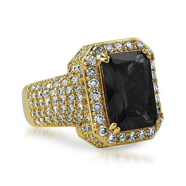 women’s diamond rings-Fully Iced Lab Black Diamond Gold Hip Hop Ring