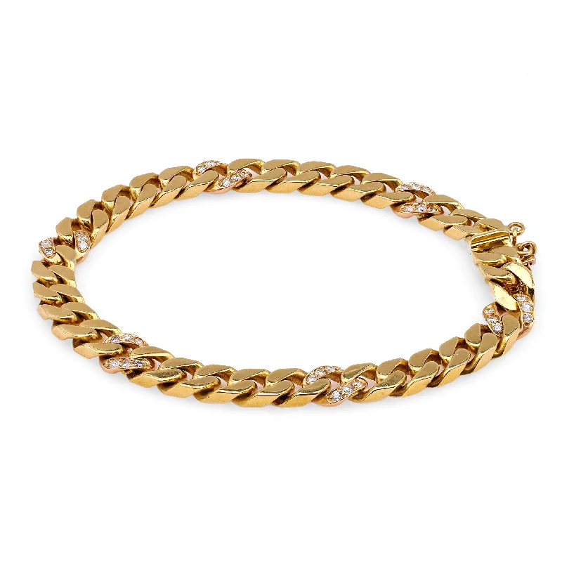 women’s diamond bangles-Vintage Italian Diamond 18k Yellow Gold Curb Bracelet