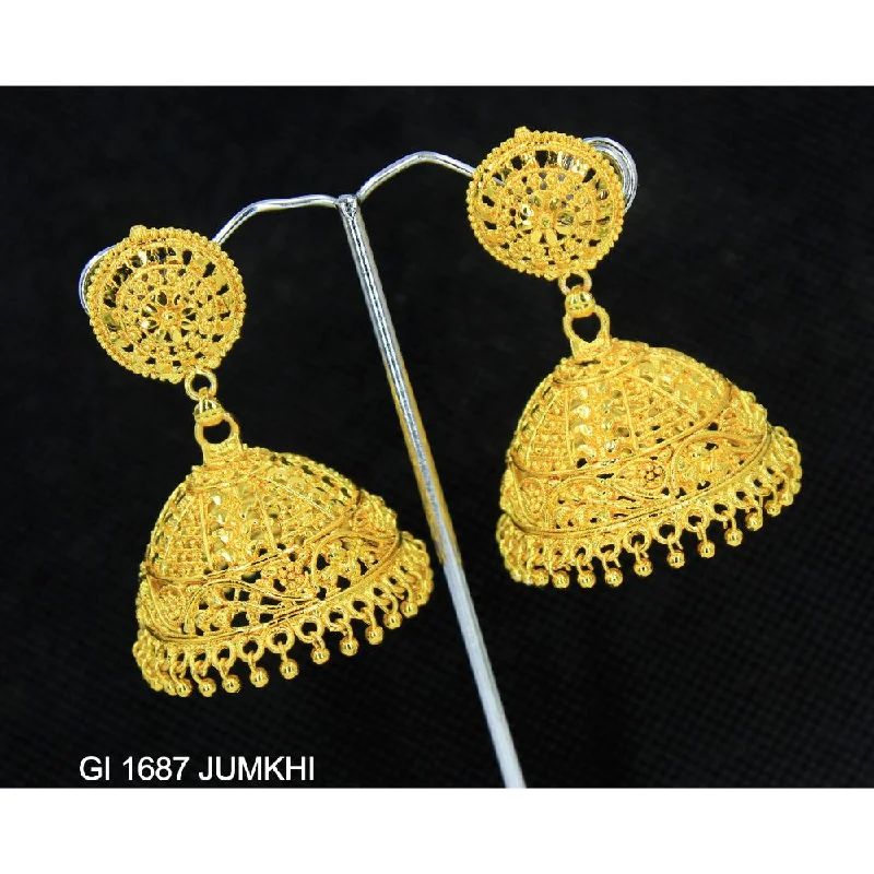 women’s luxury earrings-Mahavir Gold Plated Jhumki Earrings  - GI Jumkhi 1687