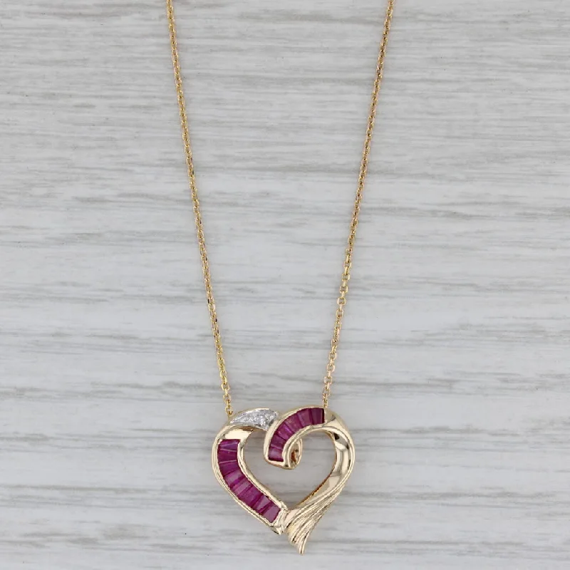 women’s initial necklaces-0.70ctw Ruby Diamond Open Heart Pendant Necklace 10k Yellow Gold 18" Cable Chain