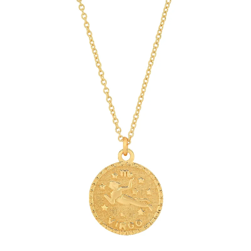 women’s men’s style necklaces-VIRGO ZODIAC MEDALLION NECKLACE, GOLD