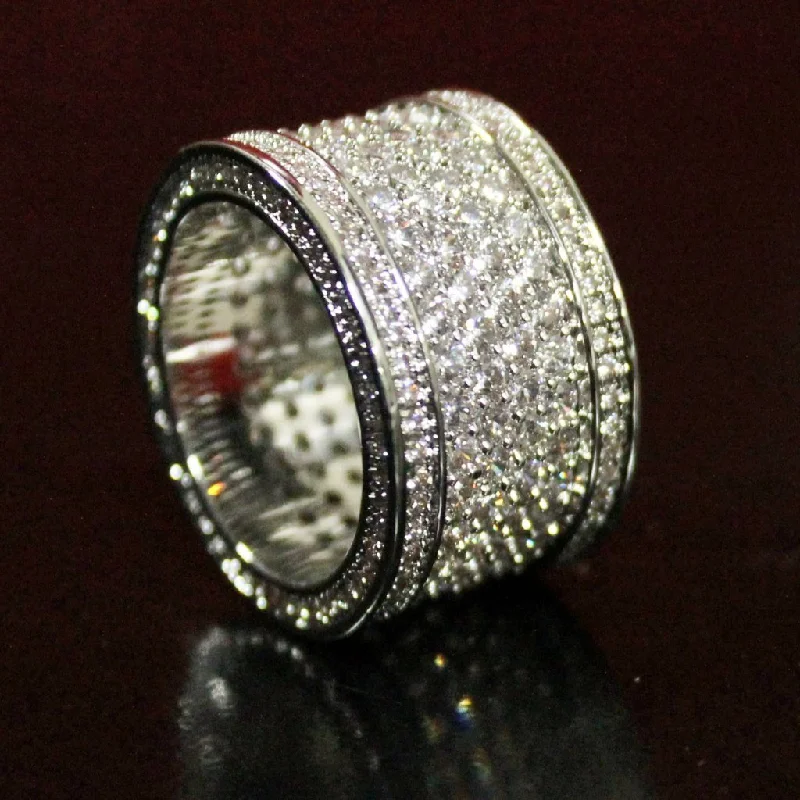 women’s birthstone stack rings-.925 Silver Fat 6 Row Eternity Bling Bling CZ Ring in Rhodium