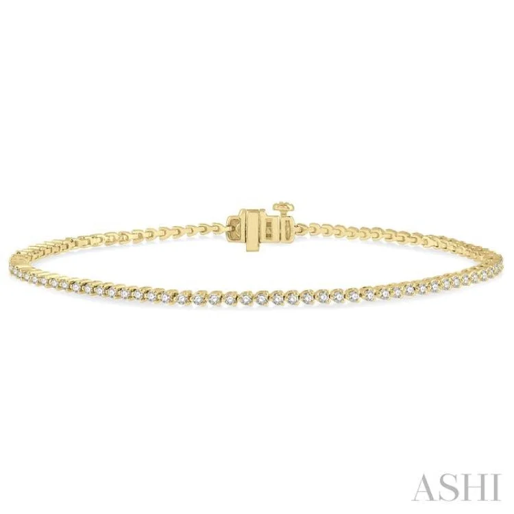 women’s statement bracelets-1 Ctw Tri-Prong Round Cut Diamond Bracelet in 14K Yellow Gold