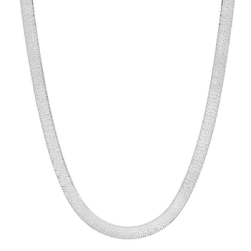 women’s anniversary necklaces-HERRINGBONE CHAIN NECKLACE, SILVER