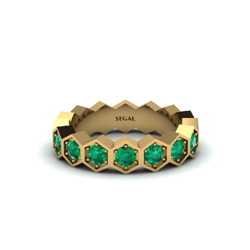 women’s handcrafted engagement rings-Emerald Modern Hexagon Wedding Band  - Bianca No. 4