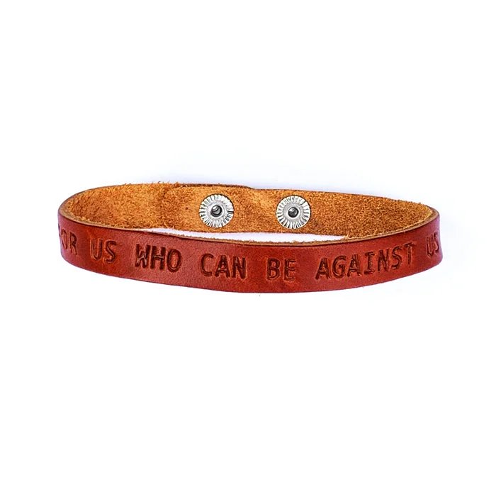 women’s simple bangles-Romans 8:31 God Is For Us Large Leather Bracelet