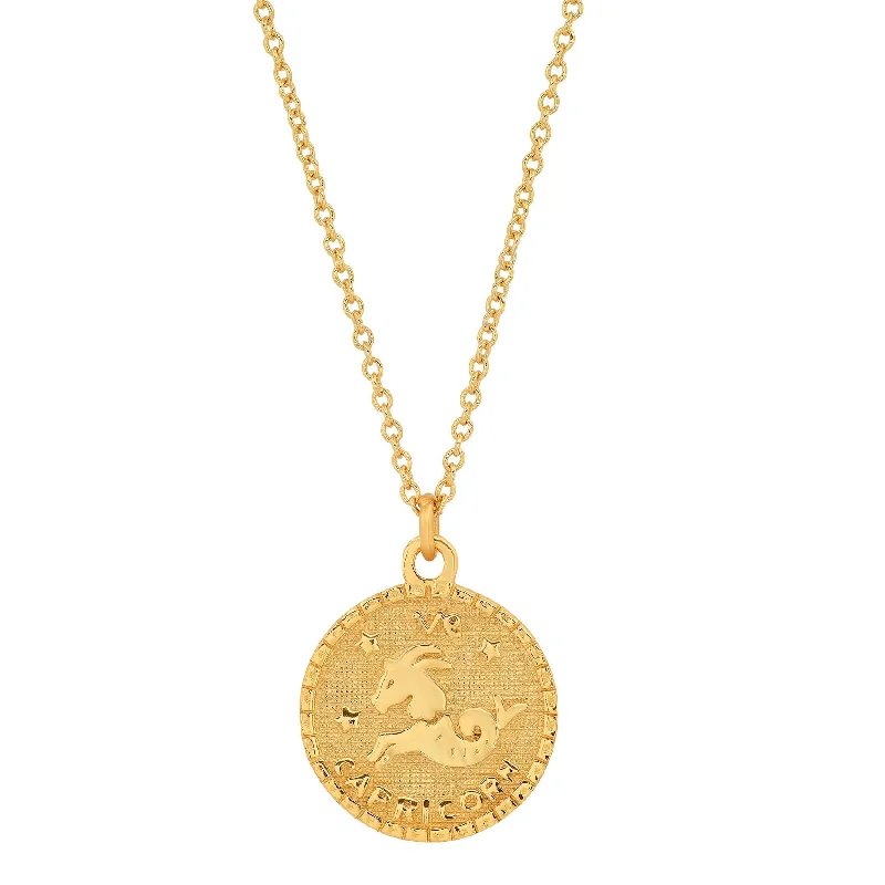 women’s long pendant necklaces-CAPRICORN ZODIAC MEDALLION NECKLACE, GOLD