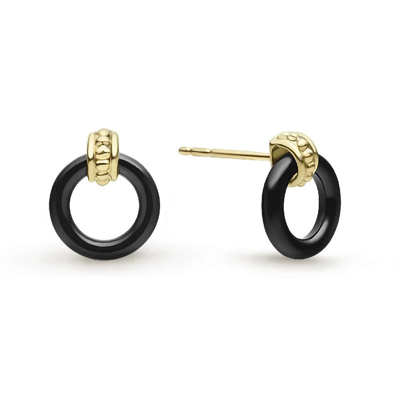 women’s custom earrings-18k Gold Black Ceramic Circle Stud Earrings