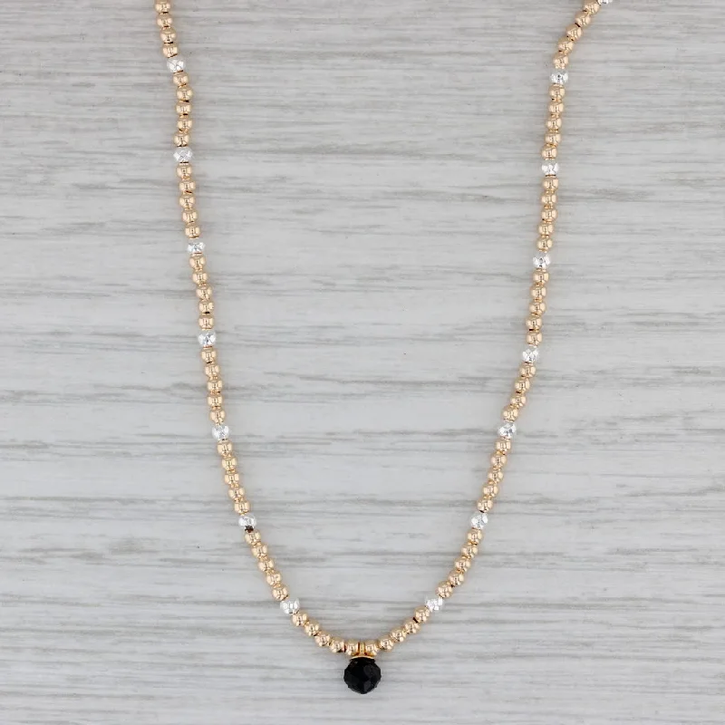 women’s diamond pendant necklaces-Black Glass Drop Bead Strand Necklace 14k White Yellow Gold 14"-16"