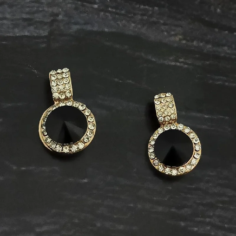 women’s stud earrings-Kriaa Gold Plated Black Crystal And Austrian Stone Stud Earrings - 1306935A