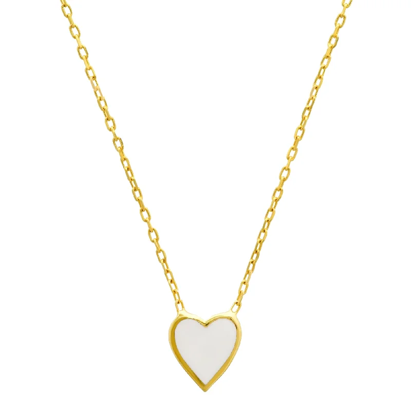 women’s chain necklace sets-WHITE HEART ENAMEL NECKLACE GOLD