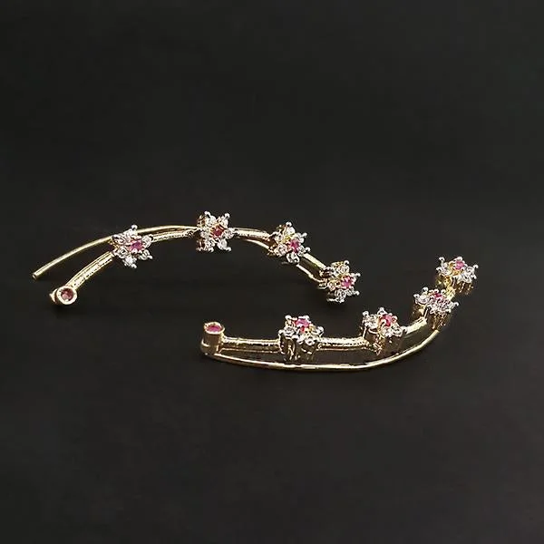 women’s diamond encrusted earrings-Labono Art Ruby Stone Gold Plated Earrcuffs - FAW0057