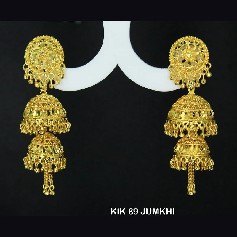 women’s classic earrings-Mahavir Forming Gold Plated Jhumki Earrings  - KIK 89 Jumkhi