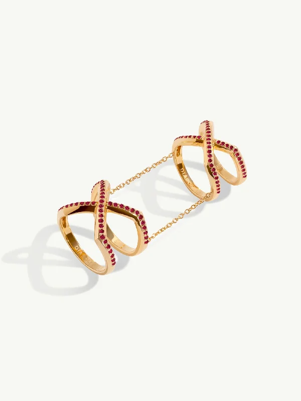 women’s emerald rings-Exquis Gemini Infinity Ring With Pavé-Set Brilliant Rubies In 18K Yellow Gold