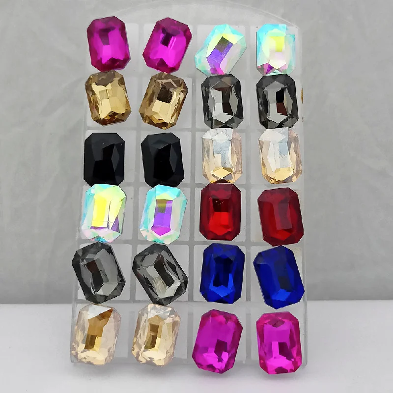 women’s stud earrings-Kriaa Set of 12 Pairs Crystal Stone Stud Earrings Combo