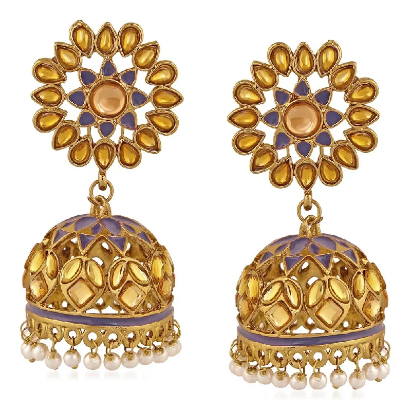 women’s sterling silver drop earrings-Mahi Traditional Meenakari Work Floral Jhumka Earrings with Kundan for Women (VECJ100211)