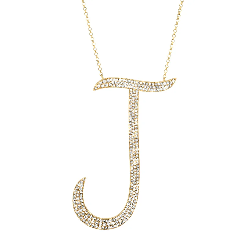 women’s matching necklaces-LARGE J DIAMOND INITIAL NECKLACE, GOLD