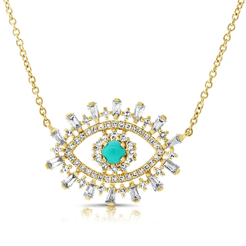 women’s infinity necklaces-14K Yellow Gold Diamond + Turquoise Evil Eye Necklace