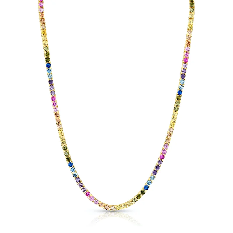 women’s infinity necklaces-RAINBOW TENNIS NECKLACE, GOLD BR