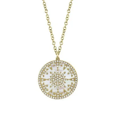 women’s crystal necklaces-14K Yellow Gold Diamond & Mother Of Pearl Necklace