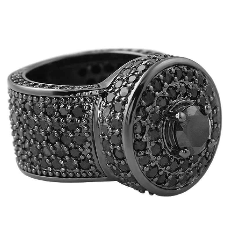 women’s sapphire diamond rings-Black Bling Bling Cluster Hip Hop Ring