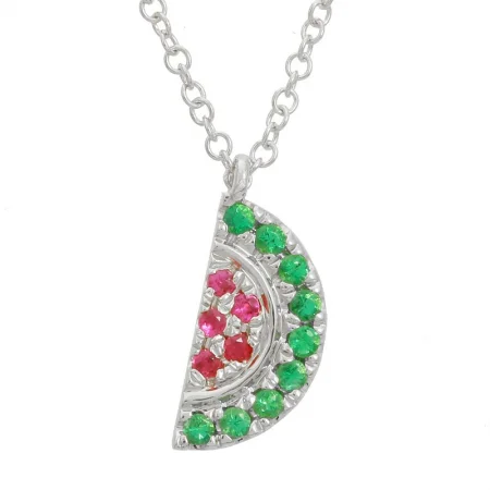 women’s gemstone pendant necklaces-14k White Gold Multi Gemstone Watermelon Necklace