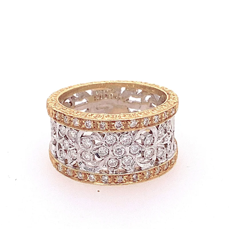 women’s round diamond rings-Two-Tone Gold Filagree Band Ring