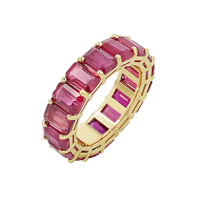 women’s engagement rings-Genuine Ruby Emerald Cut Eternity Ring