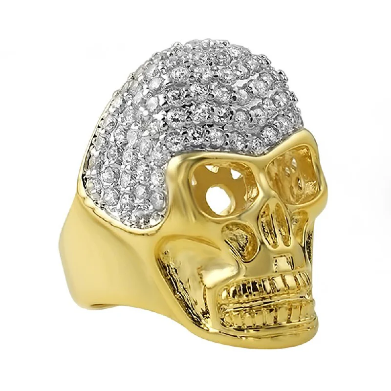 women’s twisted rings-Custom Skull Gold Pave CZ Bling Bling Ring